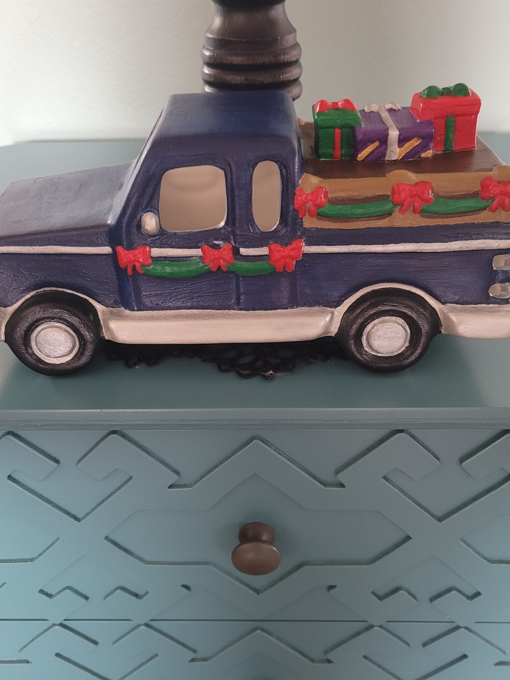 Hand Painted Light Up Ceramic Retro Truck Holiday Figurine - Home Accents